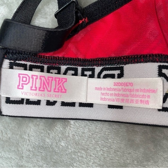 VS PINK Wear Everywhere Wireless Bra 32DD Red Plaid Logo Band Lightly Lined - Picture 5 of 6